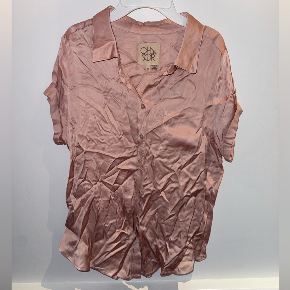 Chaser Blush Satin Button Down Shirt